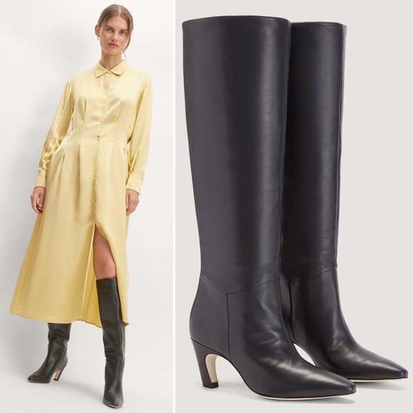 EVERLANE The Banana Boot Black Knee High Napa Leather Point Toe Pull On 9 NEW - Picture 1 of 11